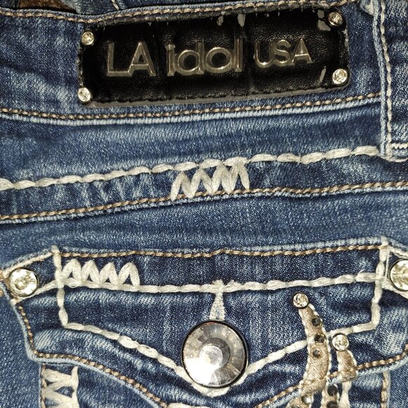 L.a.Idol USA Flap Pocket Embroidered Rhinestone Jeans - Picture 2 of 14